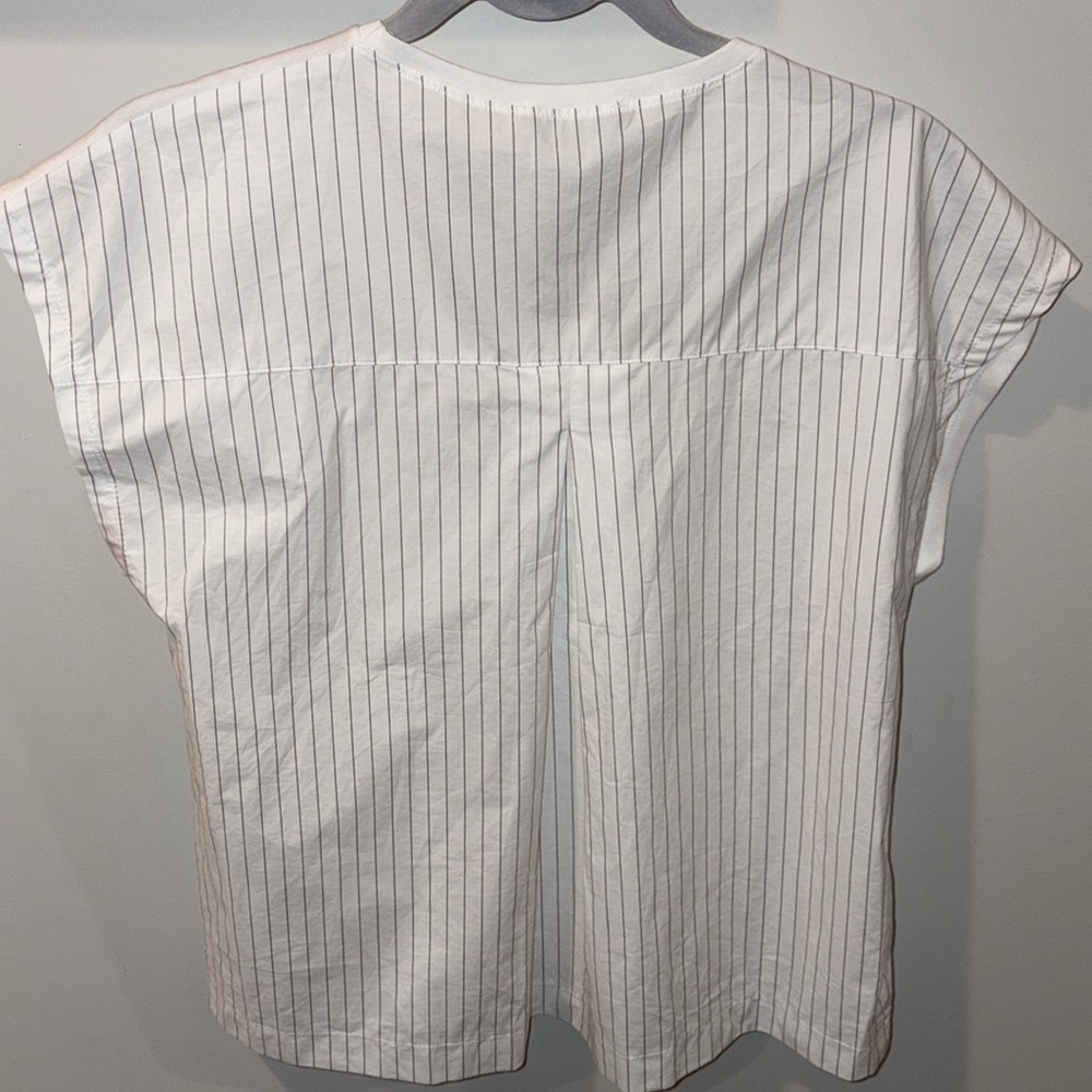 Zara NEW Cotton Poplin Stripe Side Button Vneck Tee Size Small Black/White - Picture 7 of 12